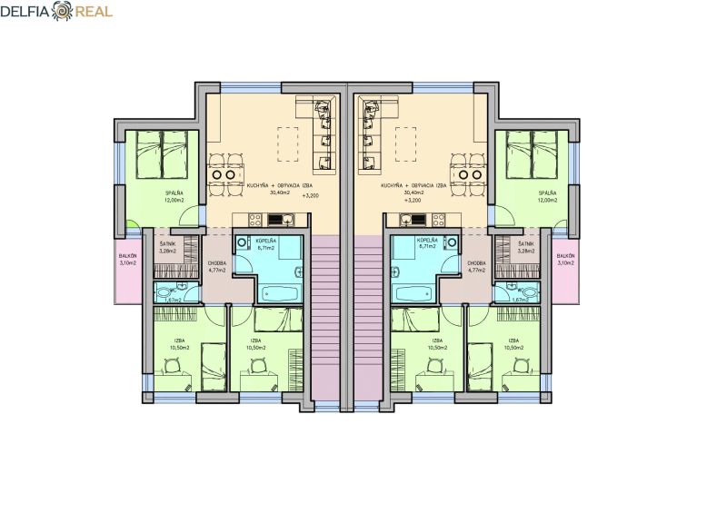 Floor plan of a 4-room apartment with the layout of rooms, kitchen, bathroom, and balcony.