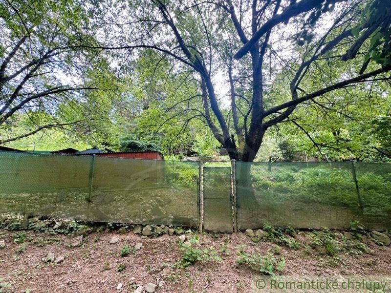 A cottage in Bratislava IV with a fence surrounded by lush greenery and trees.