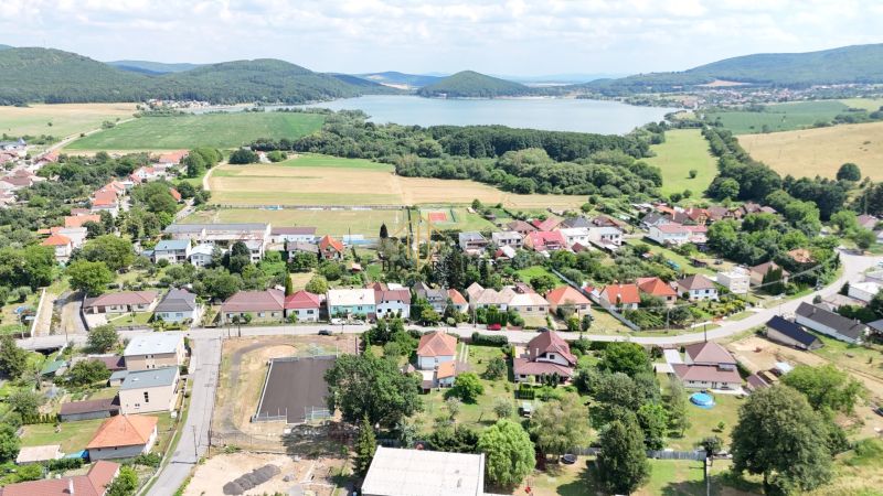 Aerial view of the village Divín with surroundings and commercial premises.