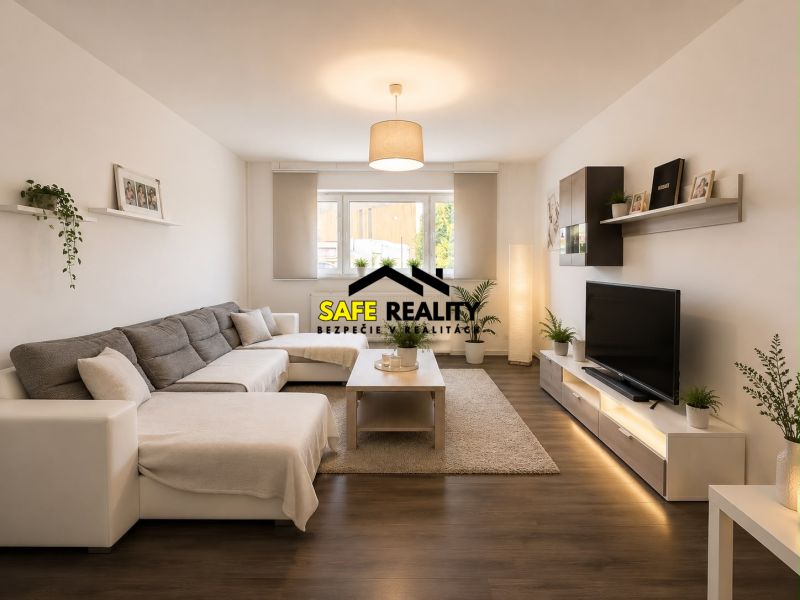 Living room in a family house with a comfortable sofa and a wooden decor floor.