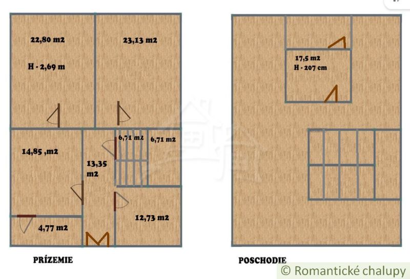 The floor plan of the family house in Ružiná shows the layout of the ground floor and the upper floor.