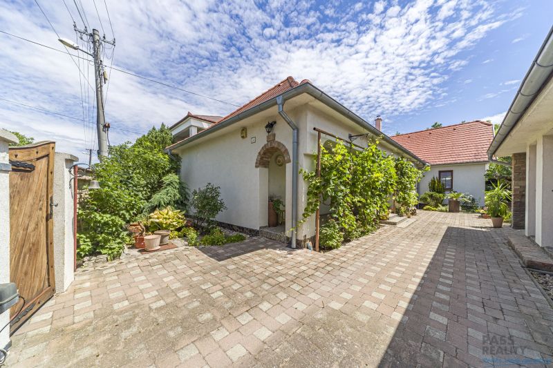A family house on Čigérska Street in Dunajská Streda with two buildings and greenery.