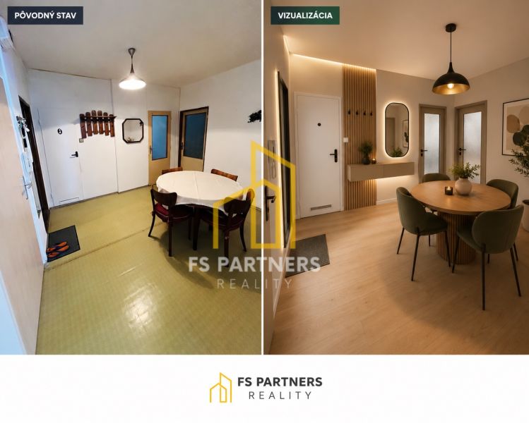 Comparison of the original state and visualization of the dining room in a 2-room apartment.