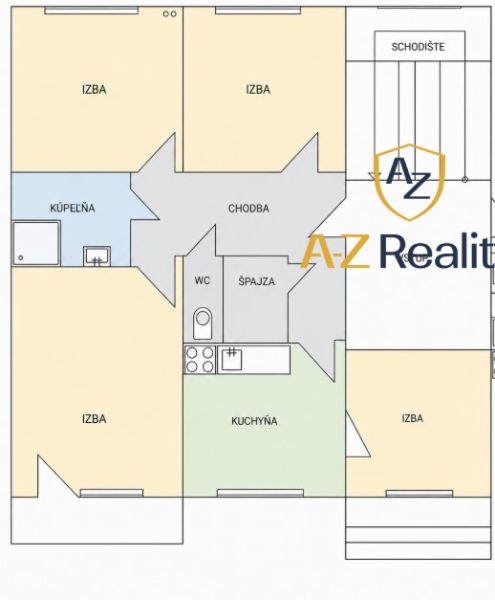 Floor plan of a 4-room apartment with a kitchen, bathroom, toilet, pantry, and hallway.