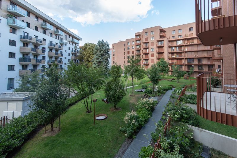 Garden between apartment buildings on Košická Street in Bratislava - Ružinov.
