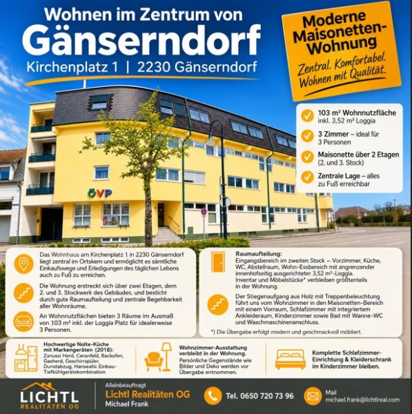 Offer of a 3-room apartment on Kirchenplatz in Gänserndorf with an area of 103 m².