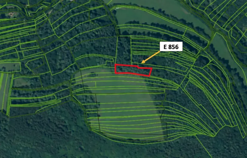 Aerial view of land and forests near the gardens in Beckov.