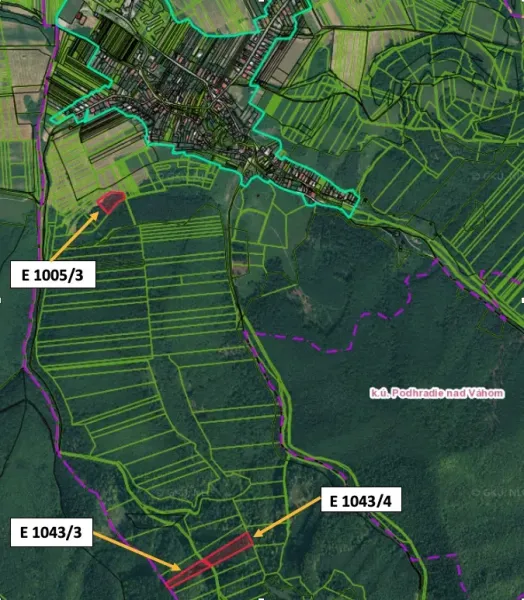 Map of agricultural and forest lands near the village of Podhradie.