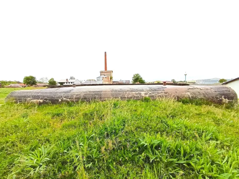 Concrete structure amidst greenery in front of industrial architecture in Malacky in the category of Unique Properties.