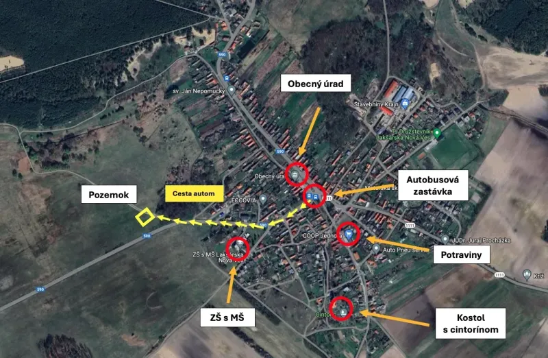 Satellite image of Special Properties in Lakšárska Nová Ves with local infrastructure markings.