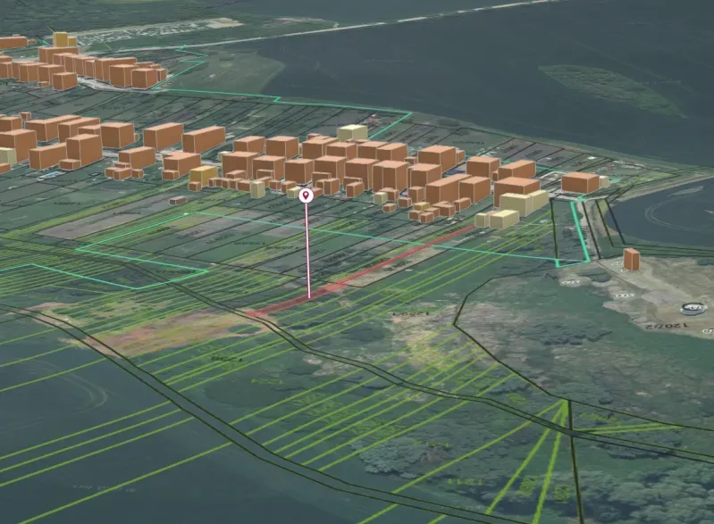 3D map of Santovka with planned construction on the plots - housing.