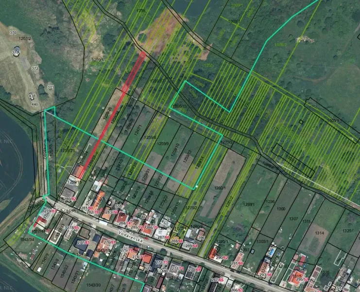 Aerial view of plots in the village of Santovka suitable for housing.