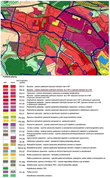 Zoning plan of the area with land use in Banská Bystrica, Podlavice region.
