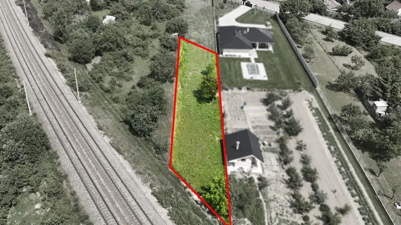 Aerial view of plots - housing in Nové Mesto nad Váhom, near the railway track.