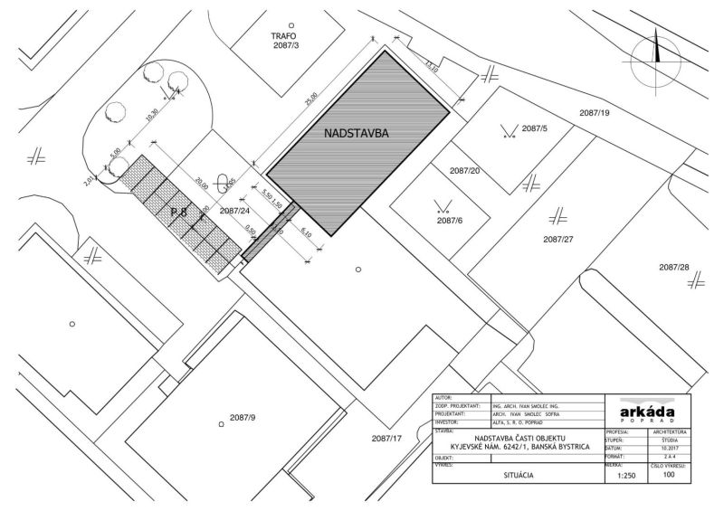 Architectural plan for the extension of the building at Kyiv Square in Banská Bystrica.