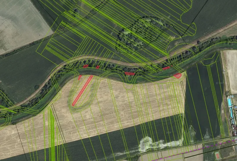 Aerial view of agricultural fields and landscape in Rapovce, Unusual properties.