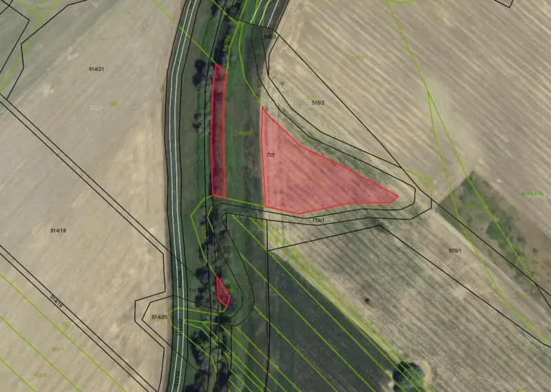 Cadastral map with highlighted plots of special properties in Rapovce.