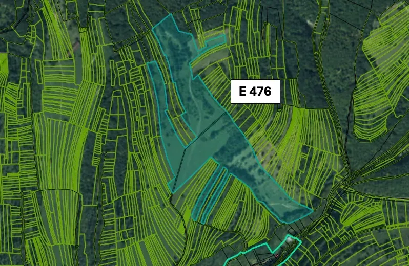 Map of agricultural and forest land in Omastiná with the designation of parcel E 476.