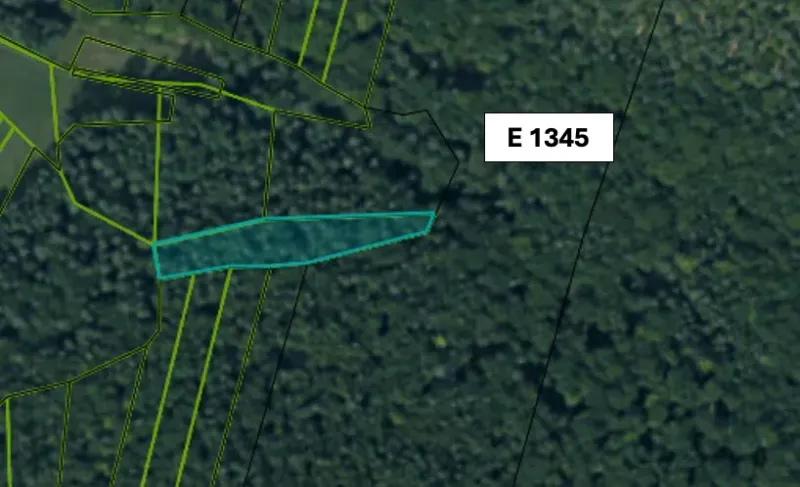 Aerial photograph of agricultural and forest lands around Omastiná.