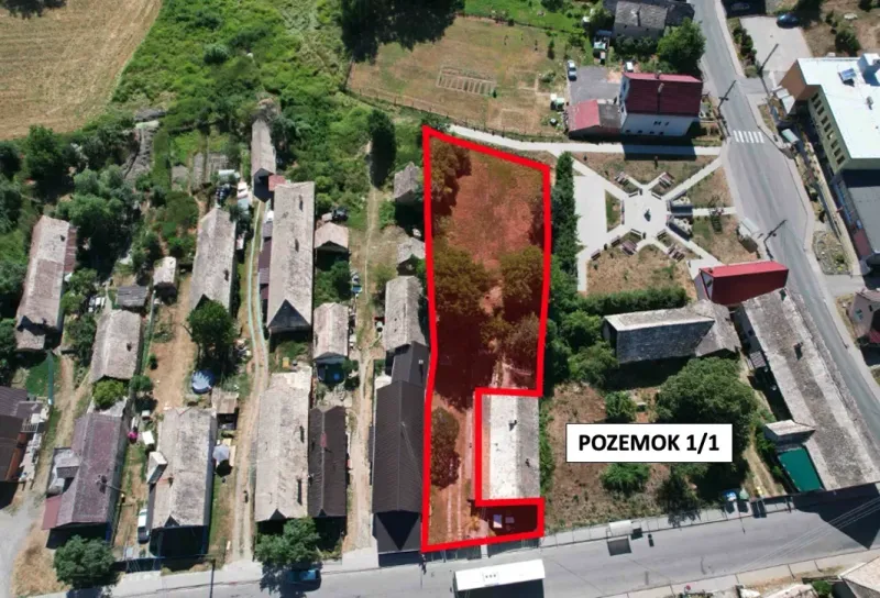 Aerial view of a plot in Hrnčiarska Ves suitable for living.