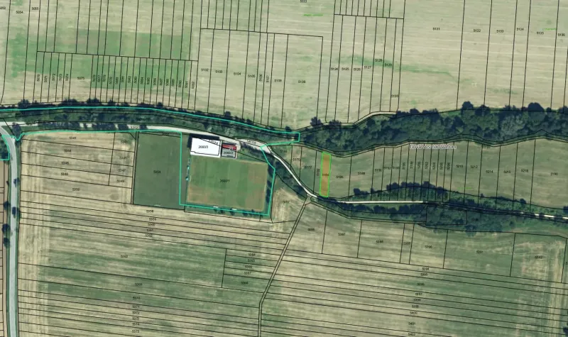 Cadastral plots and agricultural and forest lands near Nová Ves nad Váhom.