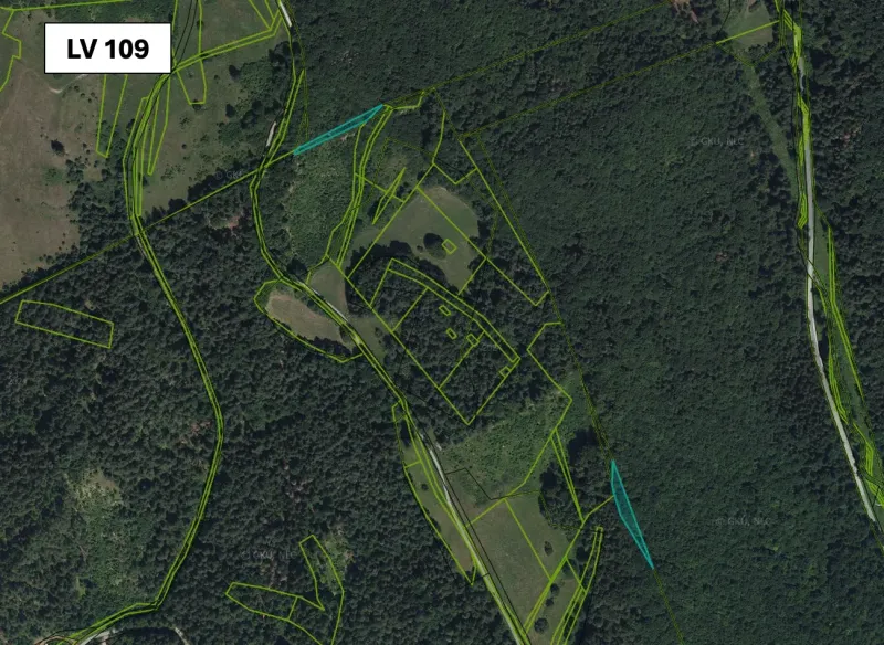 Aerial view of agricultural and forest lands in Brusno.