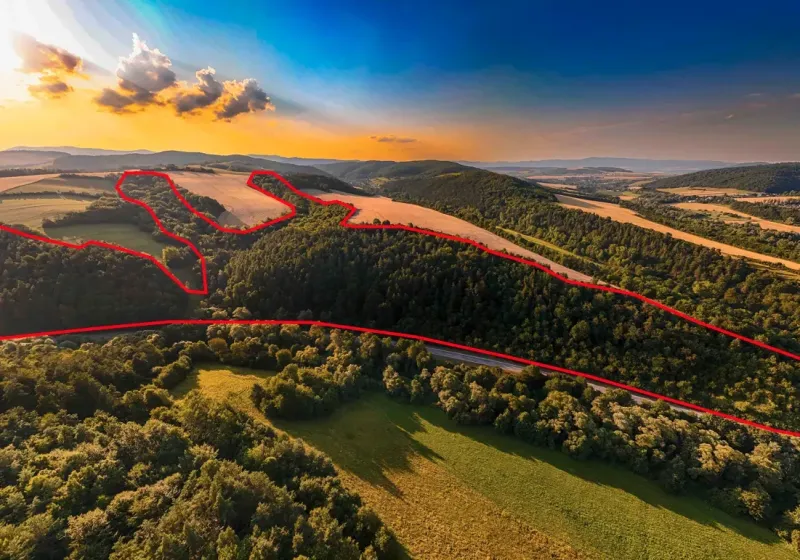 Agricultural and forest lands in Rokycany offer a stunning view of the landscape at sunset.