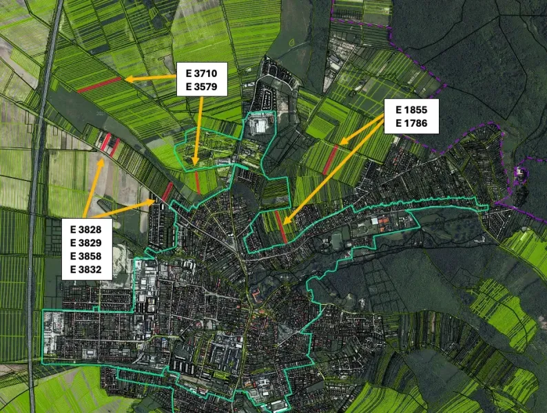 Aerial map of agricultural and forest land in Stupava with marked parcels.