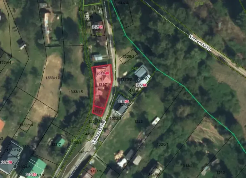 Cadastral map in Kokava nad Rimavicou with parcel and family house markings.