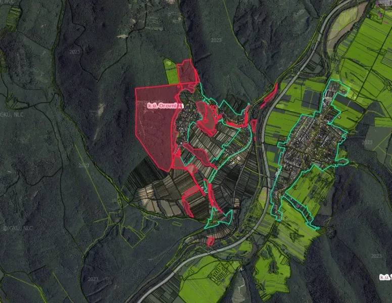 Map display of agricultural and forest land around Orovnica.