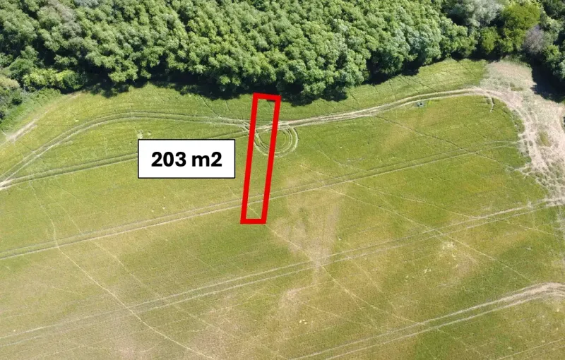 Agricultural and forest land near Kozárovce, area of 203 m² between fields and forest.