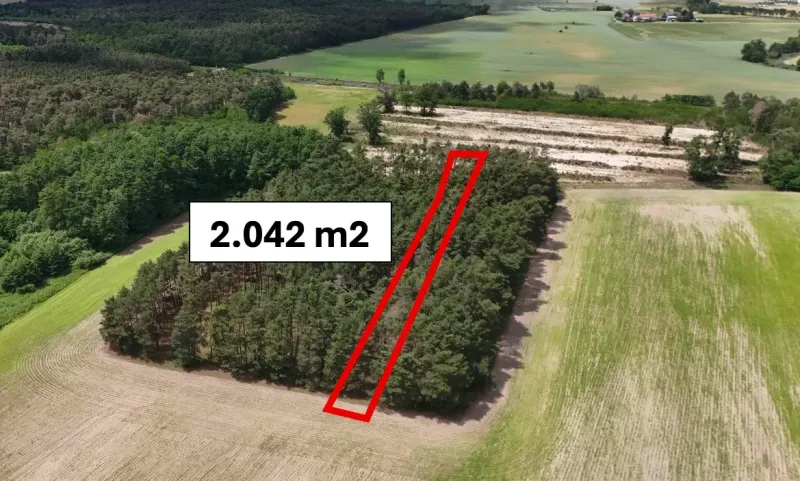Aerial view of agricultural and forest land in Lozorno, plot of 2,042 m².