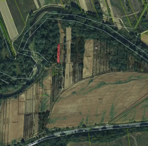Aerial view of a parceled field with peculiar properties near Snina.
