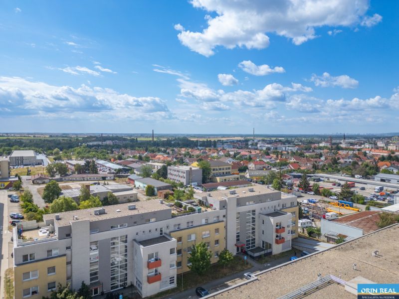 Pezinok from the perspective of Silvánova Street with a view of several one-bedroom apartments.