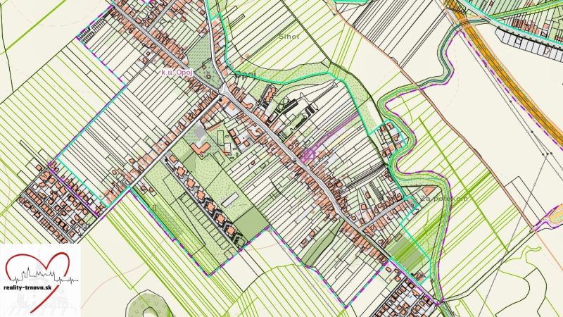 Cadastral map of the Opoj area showing the arrangement of parcels and infrastructure.