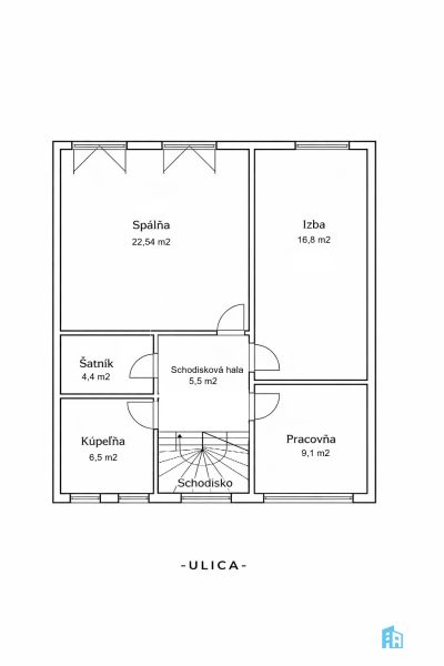 Floor plan of a family house with a bedroom, rooms, bathroom, and wardrobe.