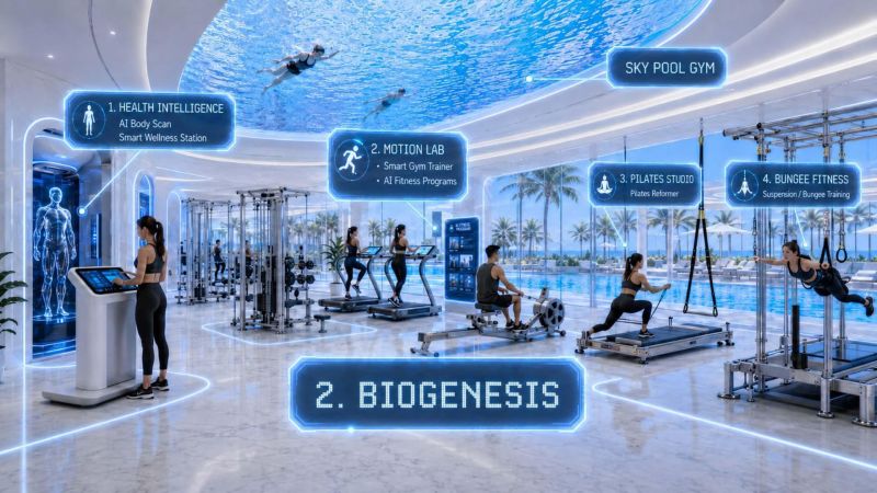Modern fitness center with AI technologies in a Recreational Apartment in Pattaya with a sea view.