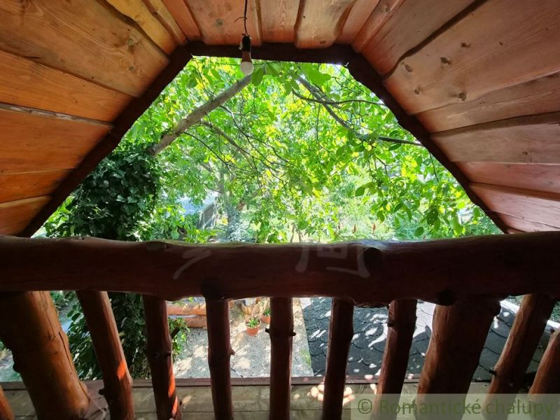 The view from the porch of a family house in Lehota to the green trees and garden.