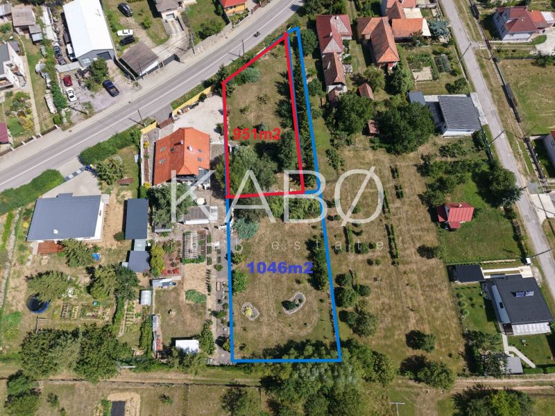 Aerial view of plots in Čaradice with an area of 951m² and 1046m².