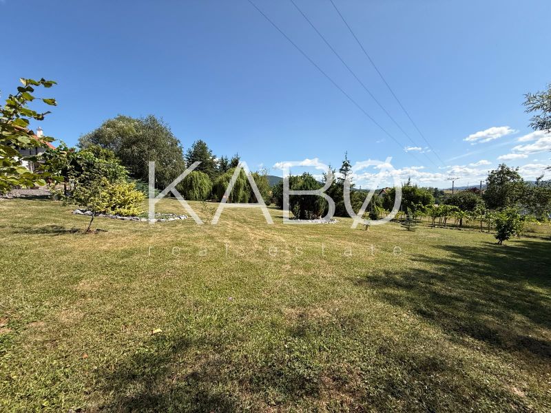 Garden for plots - living in Čaradice with a lawn and trees under a blue sky.