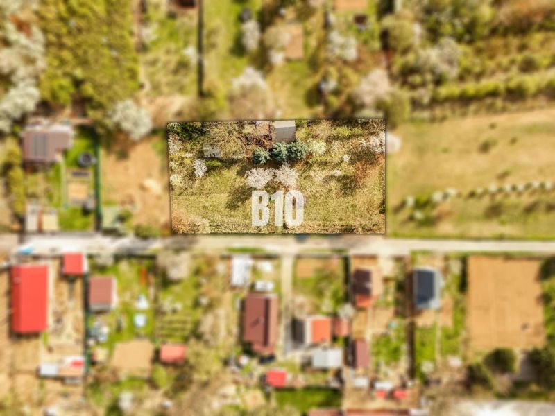 Aerial view of residential land plots in the Nitra district with a visible parcel marked B10.