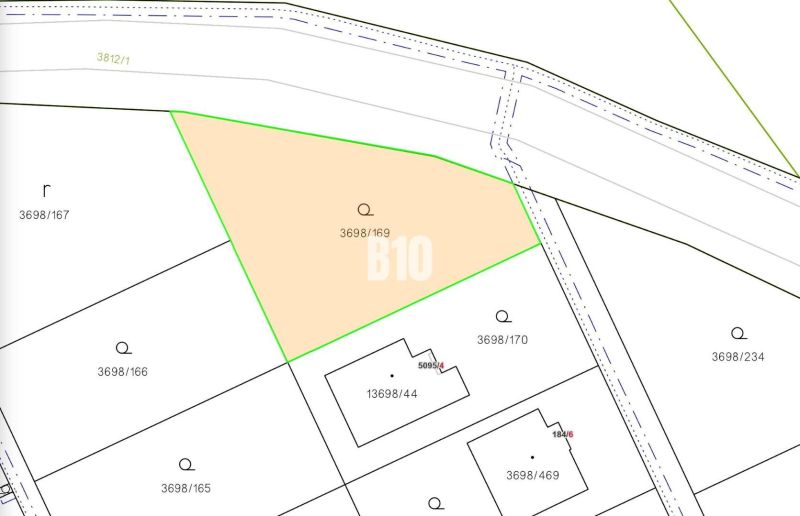 Cadastral map with boundaries of residential plots in Nitra.