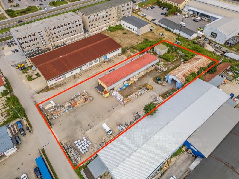 Industrial area on Zvolenská Road in Banská Bystrica, bordered by a red line.