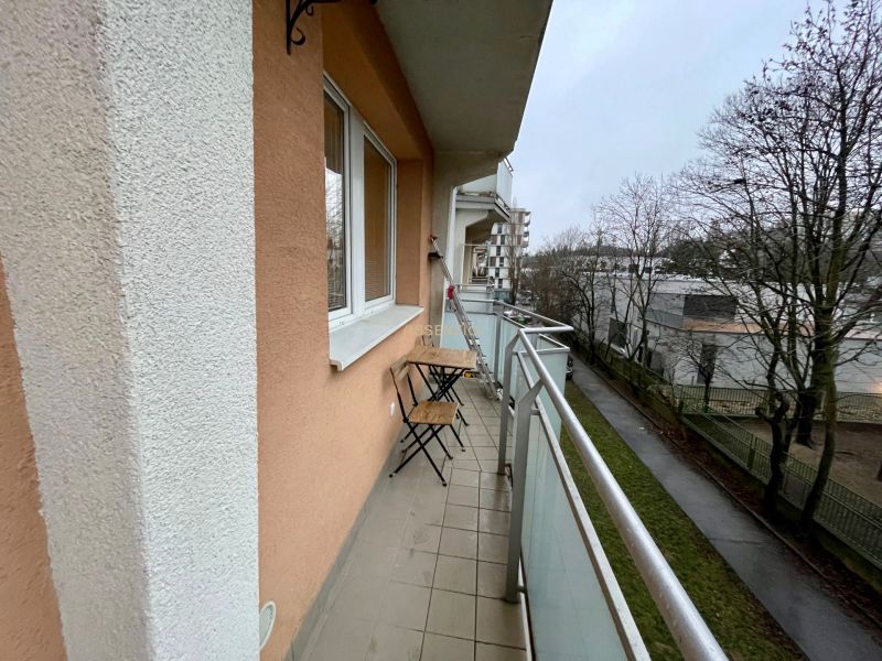 A balcony in a 3-room apartment with a view of the street in Bratislava, Teplická.