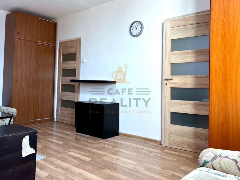 Living room in a two-room apartment with a wooden decor floor and furniture.