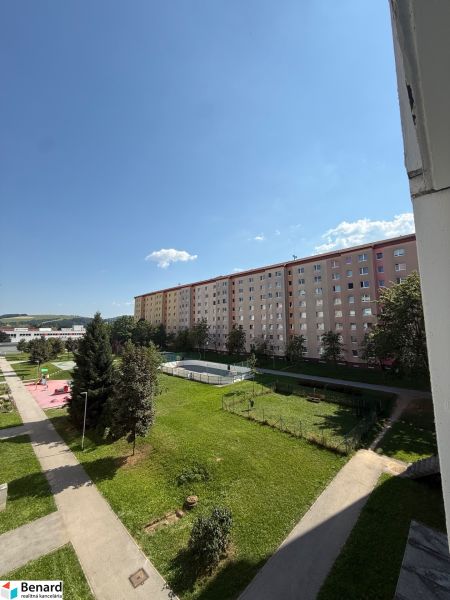A view of the surroundings of the apartments on Mierová Street in Stará Ľubovňa, greenery and sidewalks.