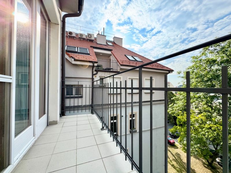 Balcony with iron railing and buildings, Bratislava - Old Town, Palisády, 3-room apartment.