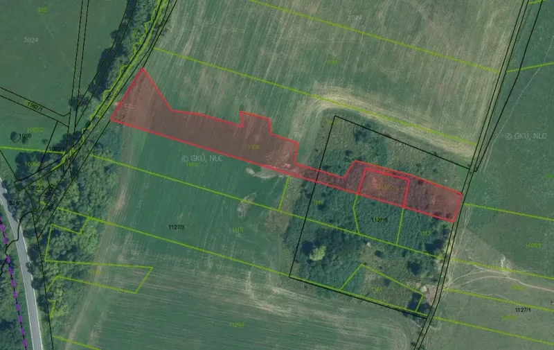 Cadastral map of the lands near Liptovský Trnovec shows various boundaries of distinct properties.