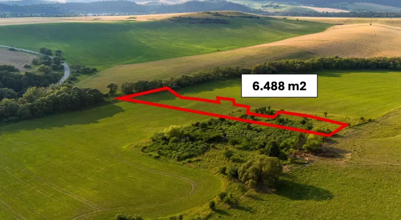 Meadow with a highlighted plot in Liptovský Trnovec among Special Properties, natural landscape, hills.