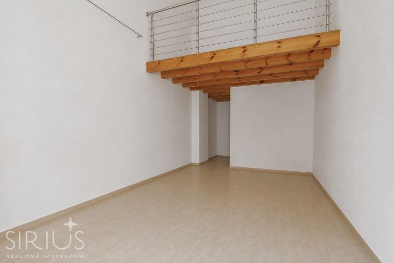 Commercial premises with a wooden decor floor and a gallery.